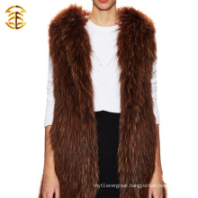 Wholesale Fashion Animal Knitted Raccoon Fur Vest And Fur Trim